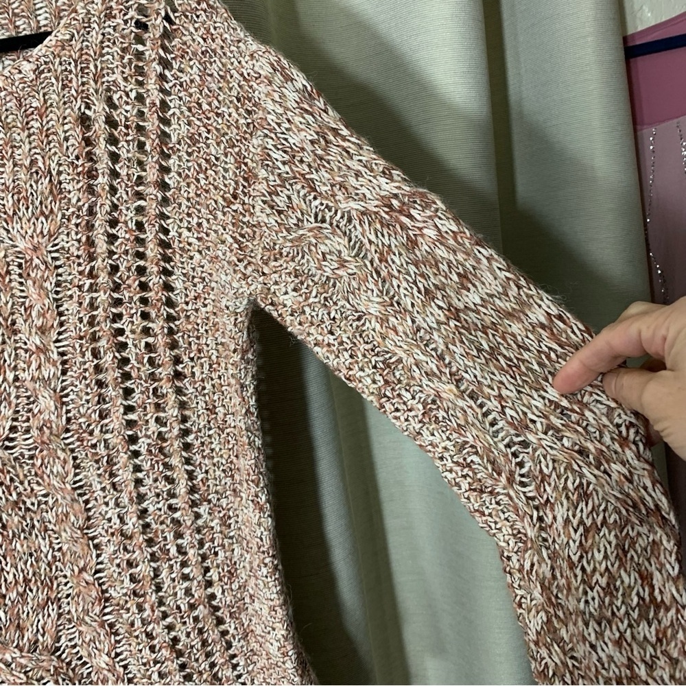 Free People Cable Knit Sweater Brown earth Tones Cotton Linen Casual Pullover XS - Picture 7 of 14